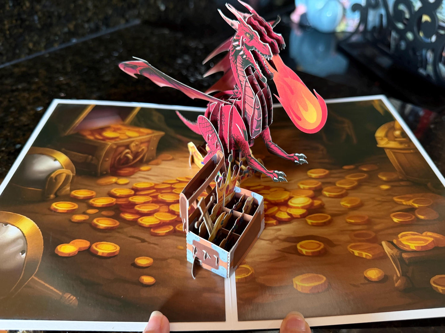 3D Dragon Pop Up Card | Fantasy Dragon Greeting Card | Treasure Chest Pop Up Card | Unique Card for Gamers, Fantasy Lovers & Dragon Fans