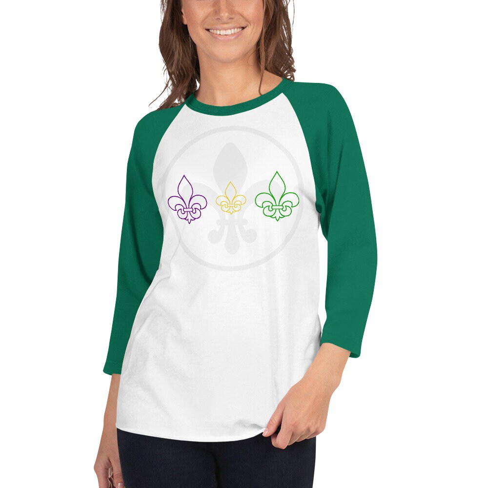 Fleur de Lis Mardi Gras 3/4 sleeve raglan shirt