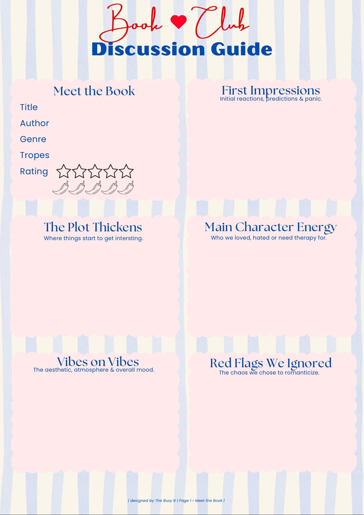 Book Club Discussion Guide Printable | Reading Journal Pages | Booktok Reader PDF Download
