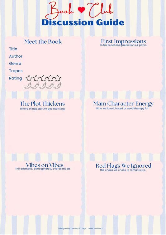 Book Club Discussion Guide Printable | Reading Journal Pages | Booktok Reader PDF Download