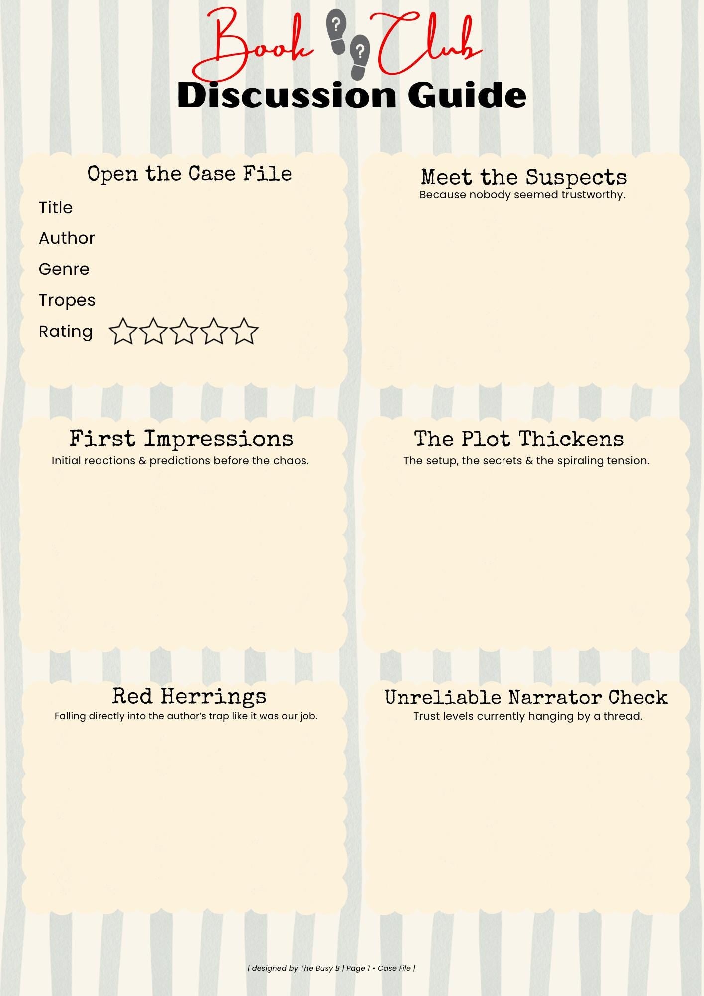 Thriller Mystery Book Club Guide | Reading Journal (Digital Download)