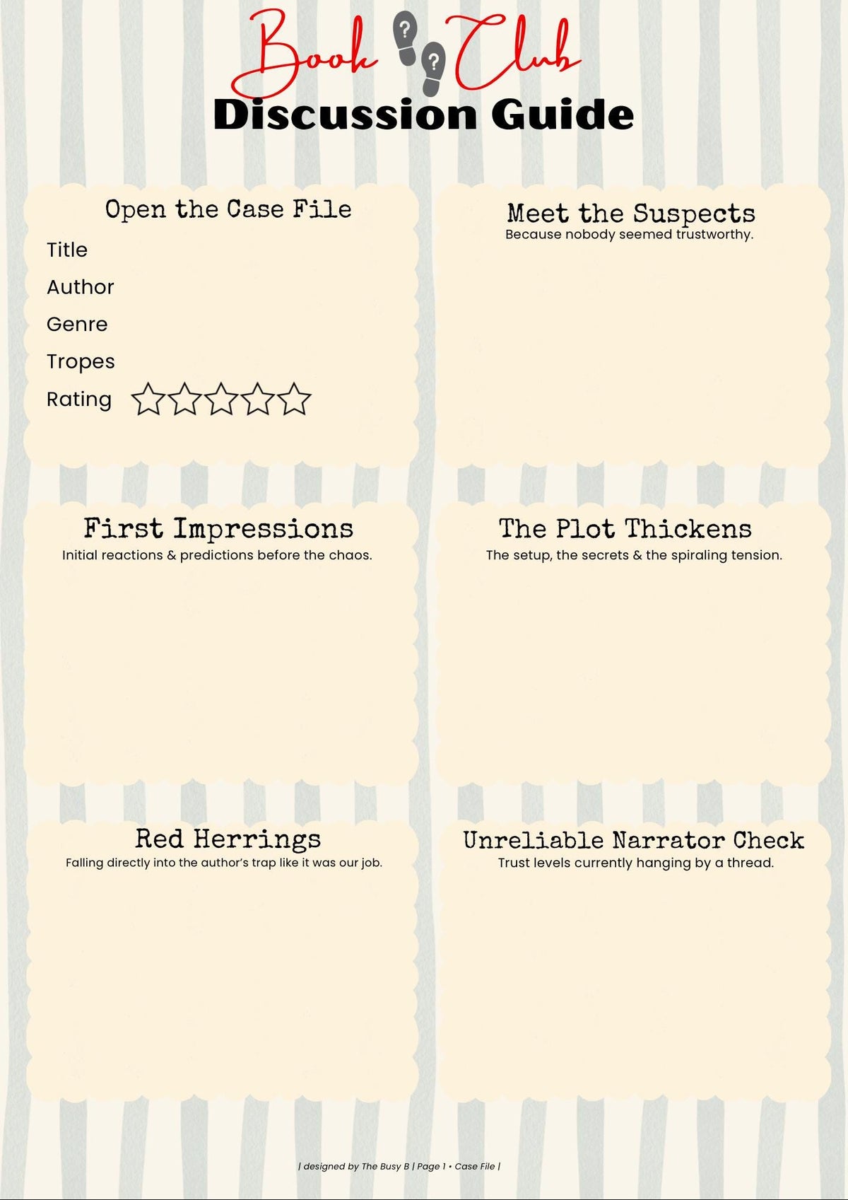 Thriller Mystery Book Club Guide | Reading Journal (Digital Download)