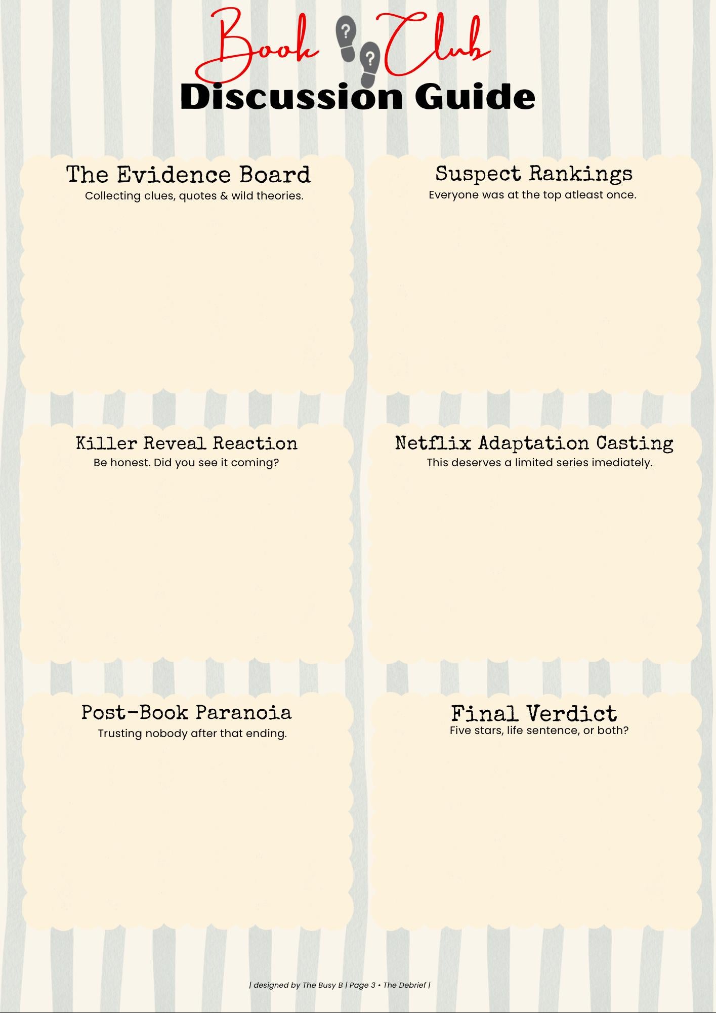 Thriller Mystery Book Club Guide | Reading Journal (Digital Download)