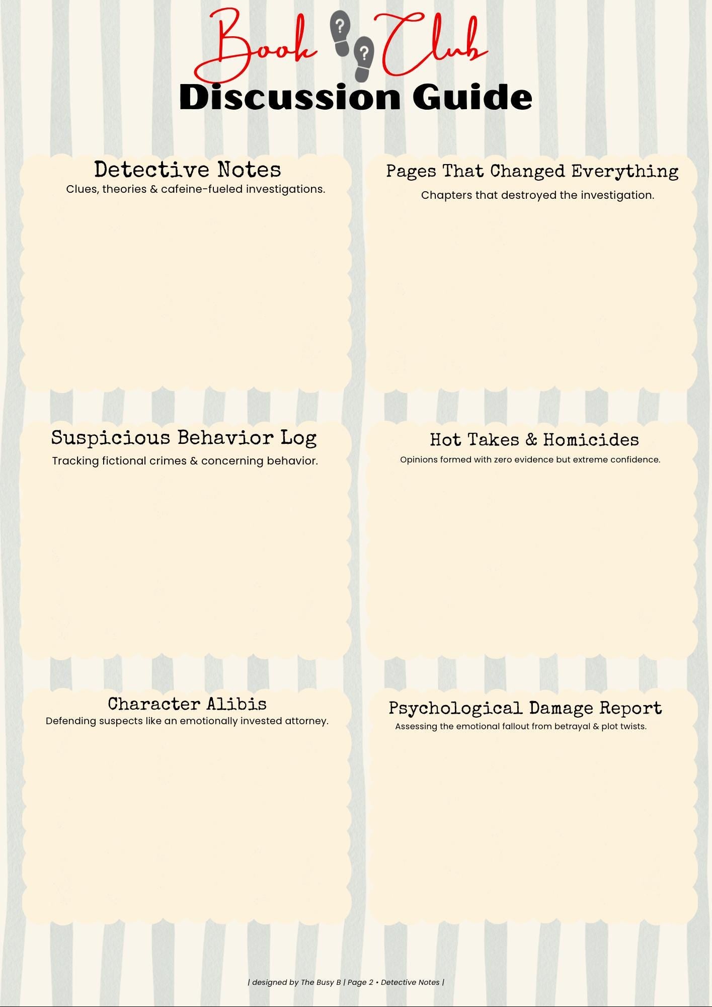 Thriller Mystery Book Club Guide | Reading Journal (Digital Download)