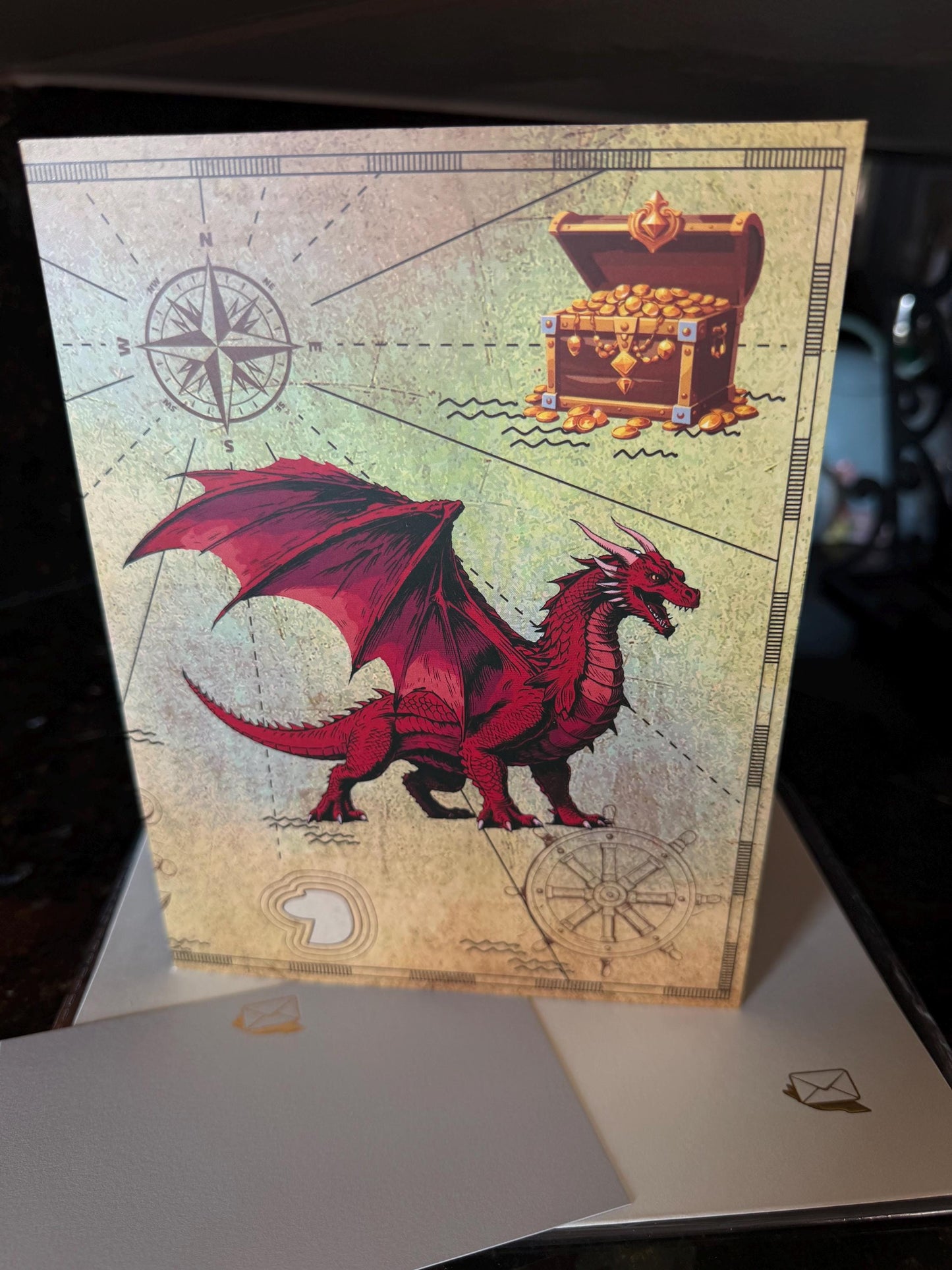 3D Dragon Pop Up Card | Fantasy Dragon Greeting Card | Treasure Chest Pop Up Card | Unique Card for Gamers, Fantasy Lovers & Dragon Fans