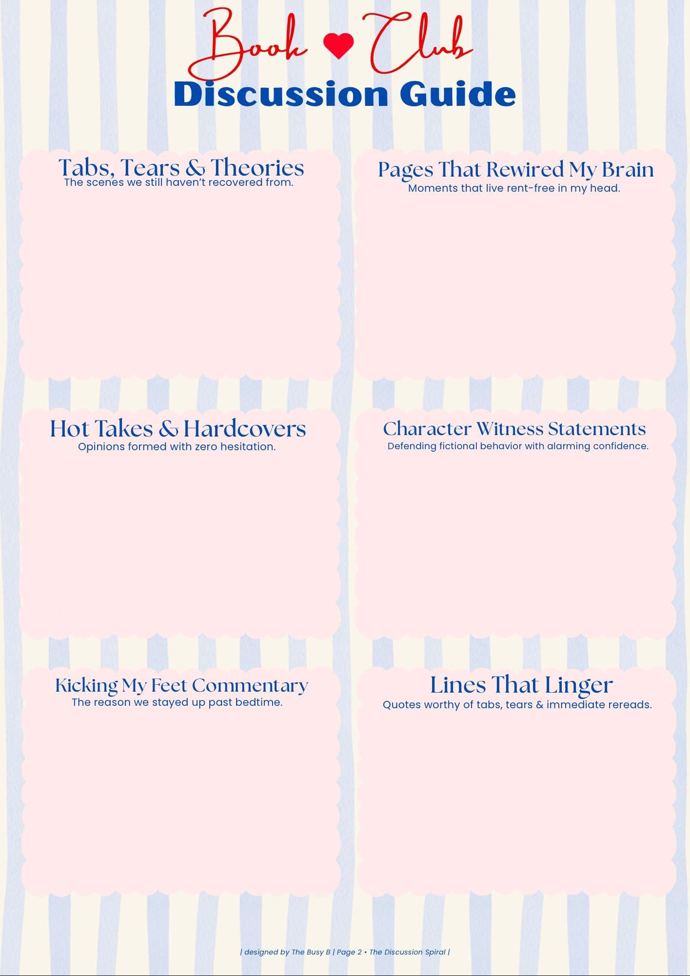 Book Club Discussion Guide Printable | Reading Journal Pages | Booktok Reader PDF Download