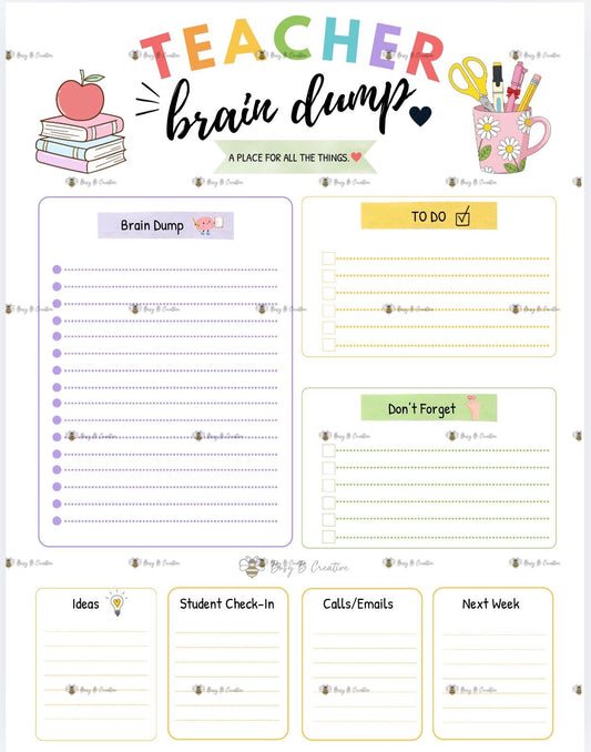 Teacher Brain Dump Notepad 8.5x11, Teacher Planner Notepad, Teacher To Do List, Classroom Organization, Teacher Gift