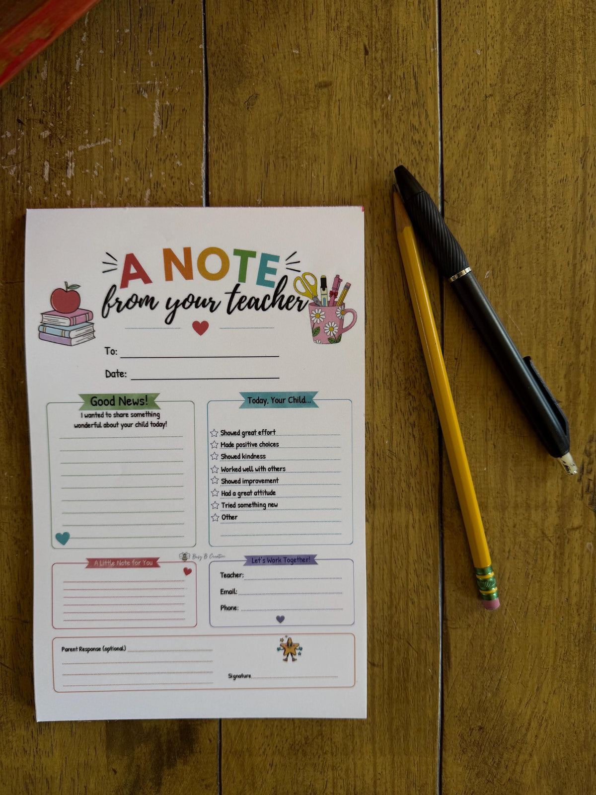 A Note From Your Teacher Notepad | Positive Parent Communication