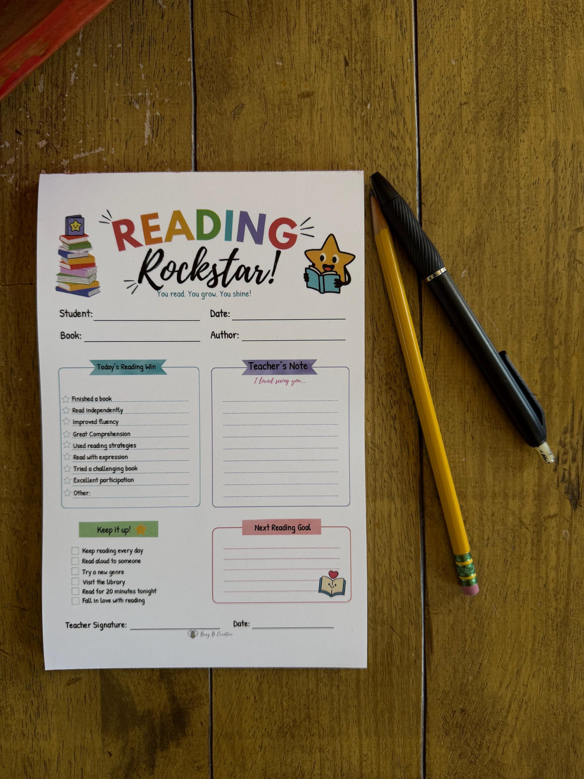 Reading Rockstar Notepad | Student Reading Recognition