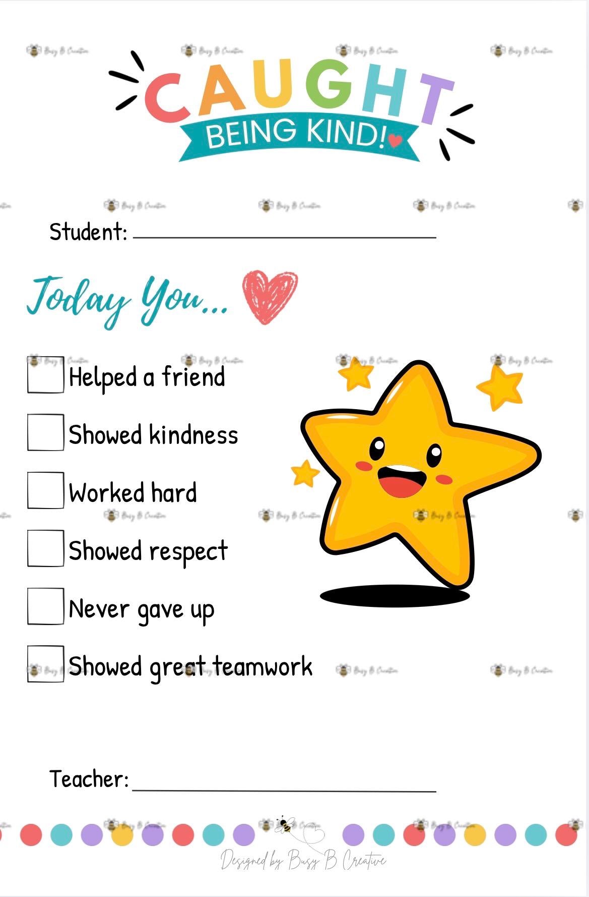 Caught Being Kind Notepad | Positive Student Recognition