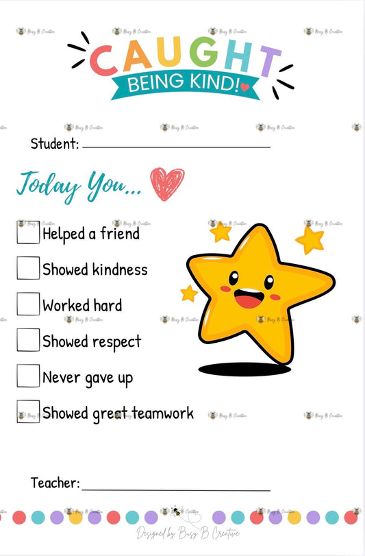 Caught Being Kind Notepad | Positive Student Recognition