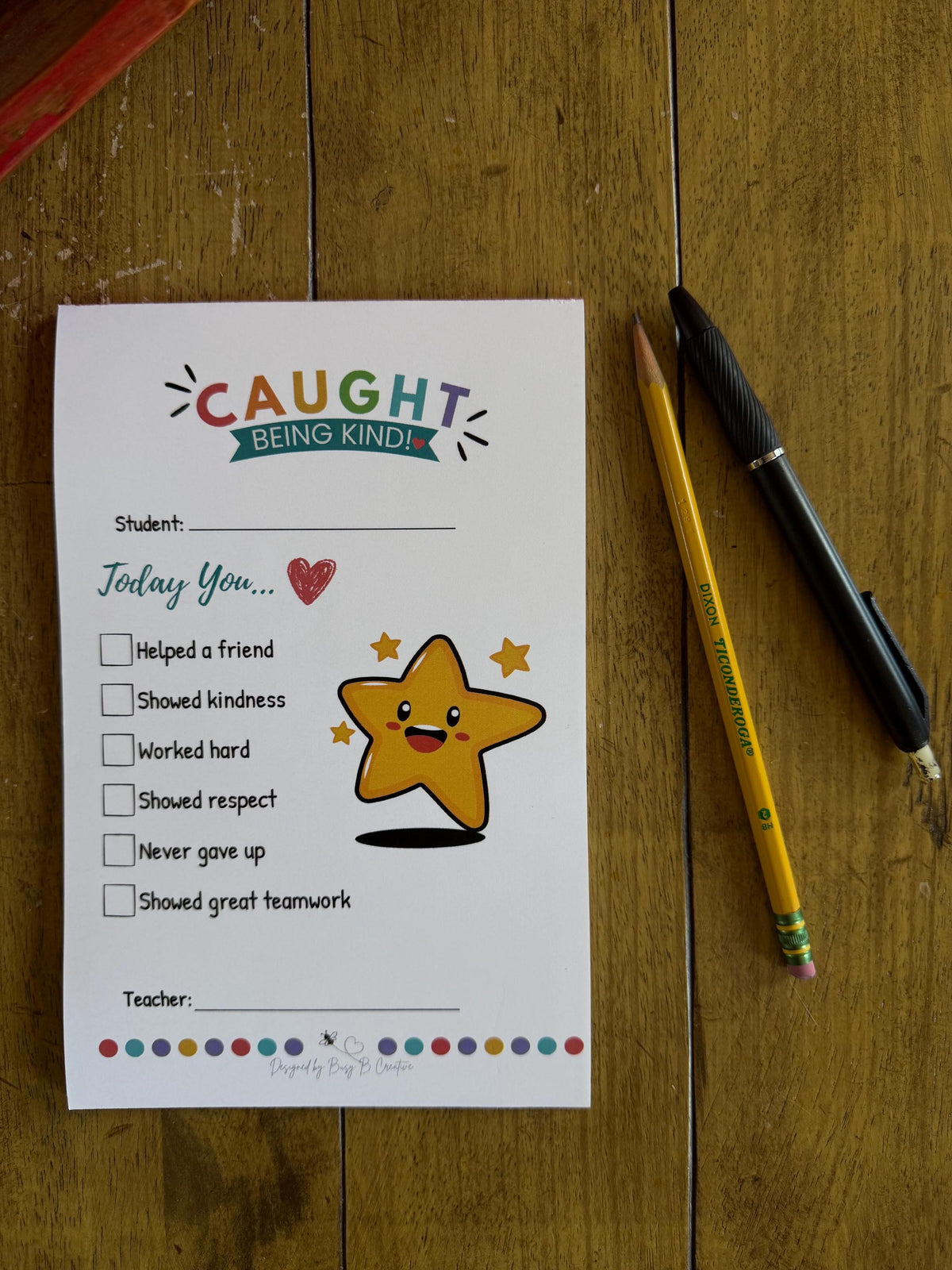 Caught Being Kind Notepad | Positive Student Recognition