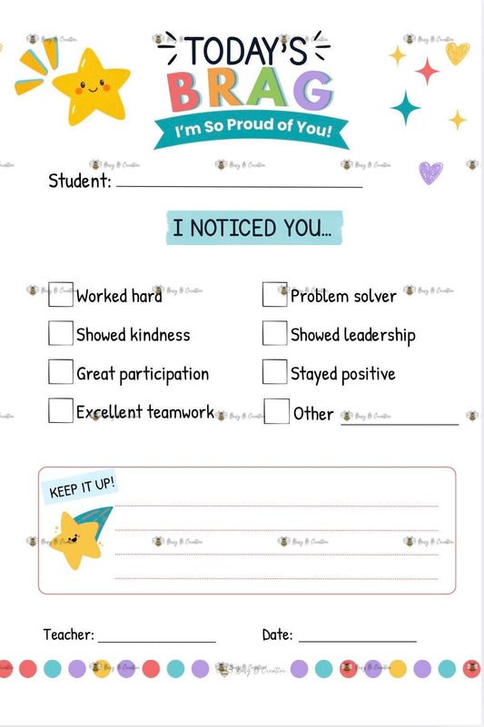 Today’s BRAG Notepad | Positive Student Recognition