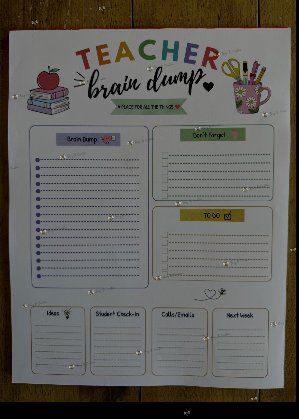 Teacher Brain Dump Notepad 8.5x11, Teacher Planner Notepad, Teacher To Do List, Classroom Organization, Teacher Gift