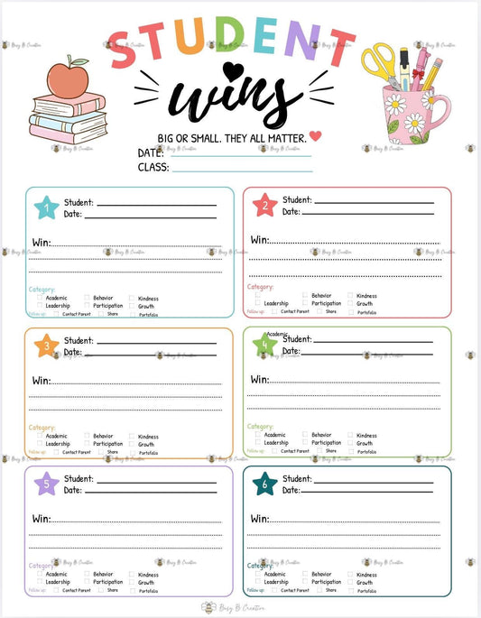 Student Wins Notepad, Student Recognition Tracker, Teacher Notepad, Student Success Notes, Classroom Positive Reinforcement, Teacher Gift