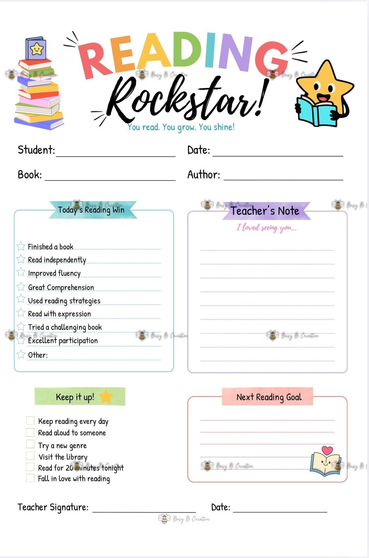 Reading Rockstar Notepad | Student Reading Recognition