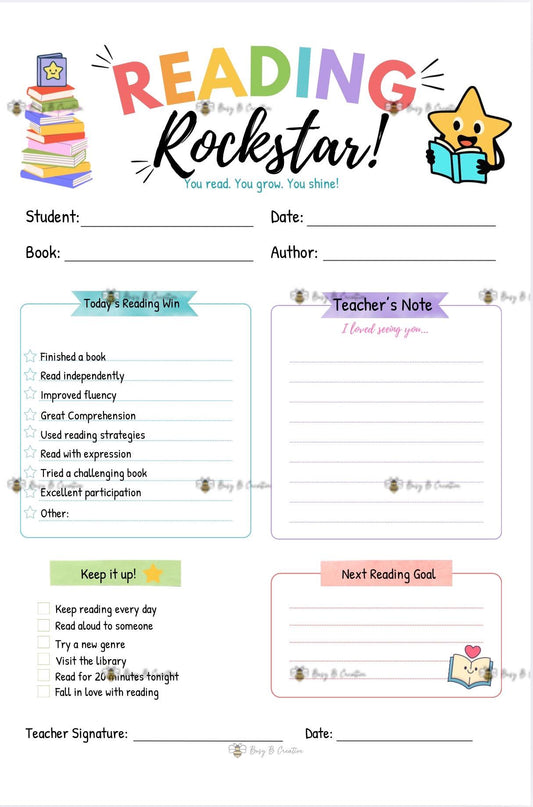 Reading Rockstar Notepad | Student Reading Recognition