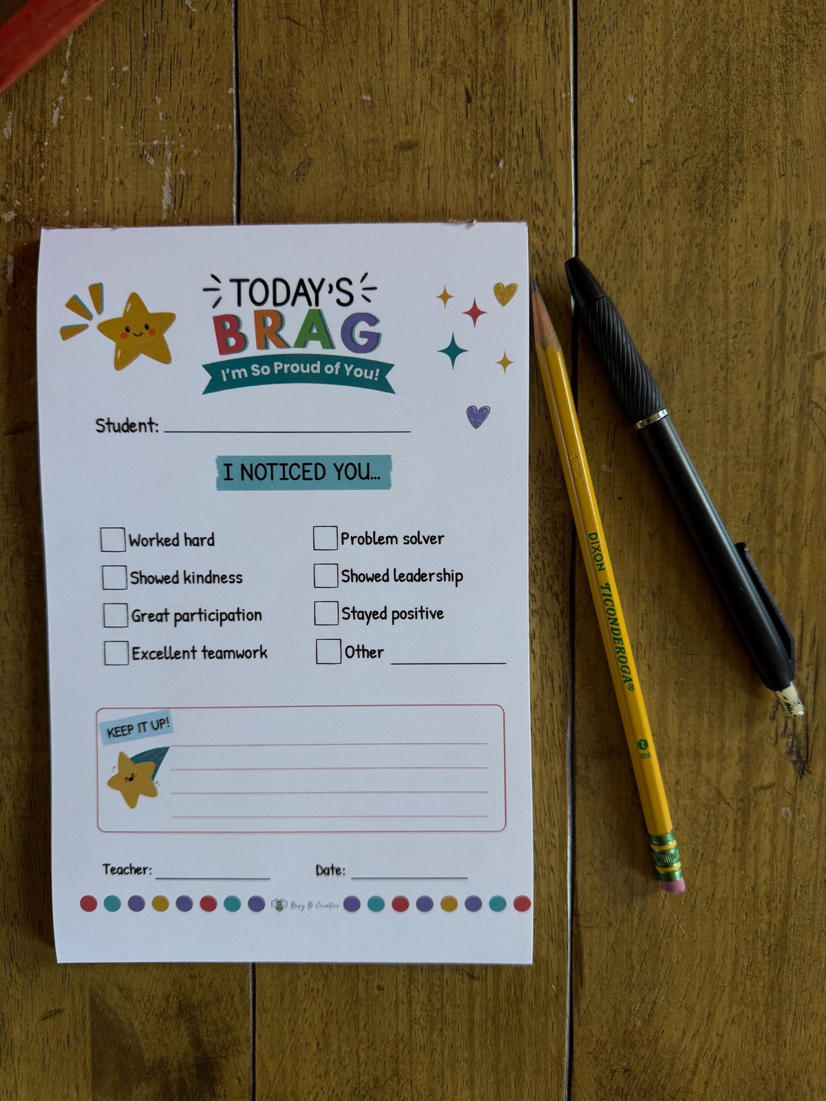 Today’s BRAG Notepad | Positive Student Recognition