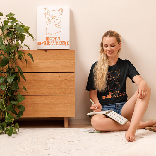 Happy Halloweenie | Spooky Frenchie Silhouette Tee for Readers & Dog Lovers Unisex t-shirt